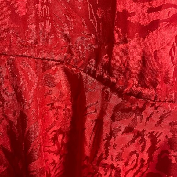 Vintage IFI Size 16 Floral Satin Midi Dress Red 80's Long Sleeve Modest Evening - Picture 3 of 6